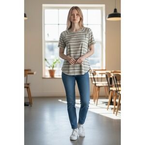 Ellison Striped Linen Blend Size Small Short Sleeve Shirt Top Womens Beachy